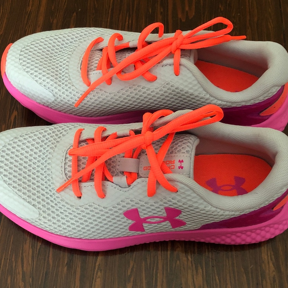 Under Armour Grey and Pink Sneakers with neon Orange Laces! Worn twice